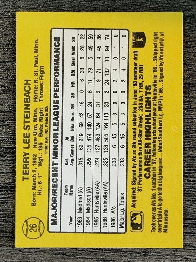 1987 Donruss Rookies #26 Terry Steinbach