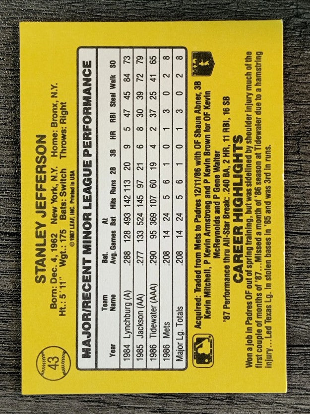 1987 Donruss Rookies #43 Stan Jefferson