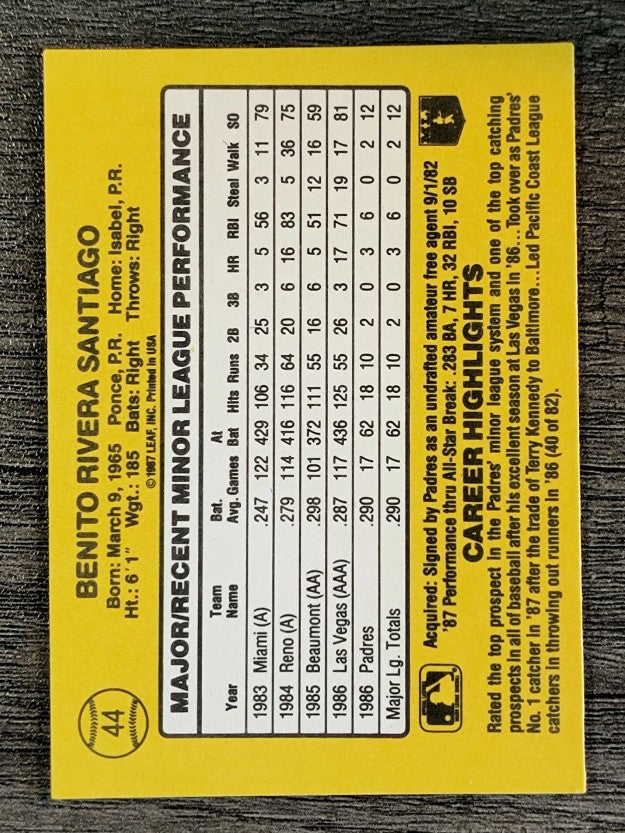 1987 Donruss Rookies #44 Benito Santiago