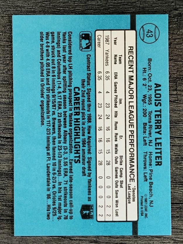 1988 Donruss #43 Al Leiter RC