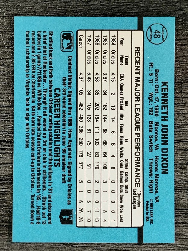 1988 Donruss #48 Ken Dixon
