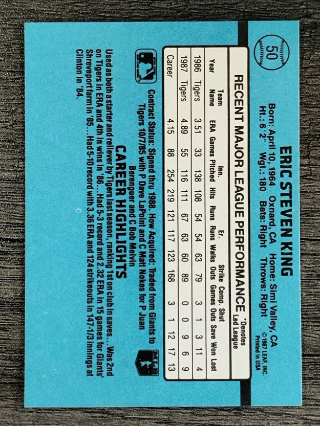 1988 Donruss #50 Eric King