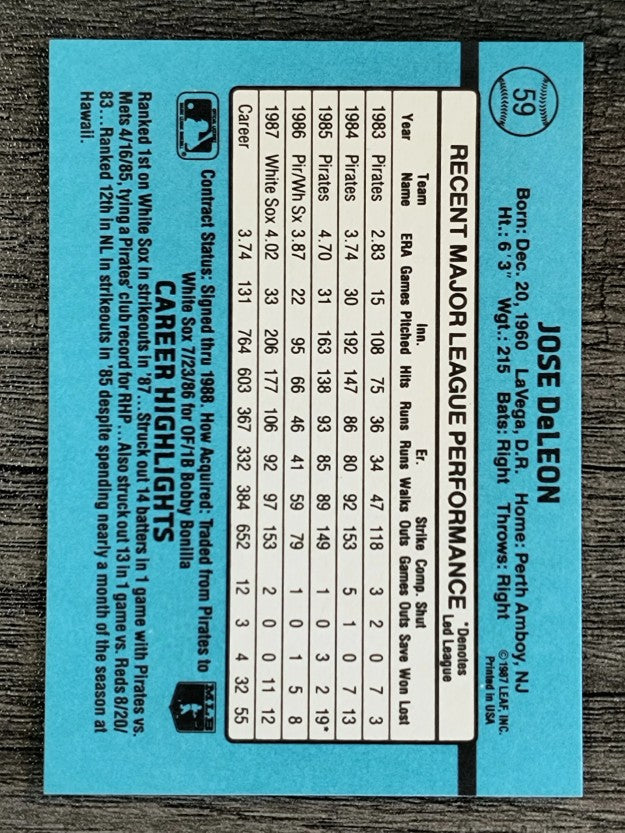 1988 Donruss #59 Jose DeLeon