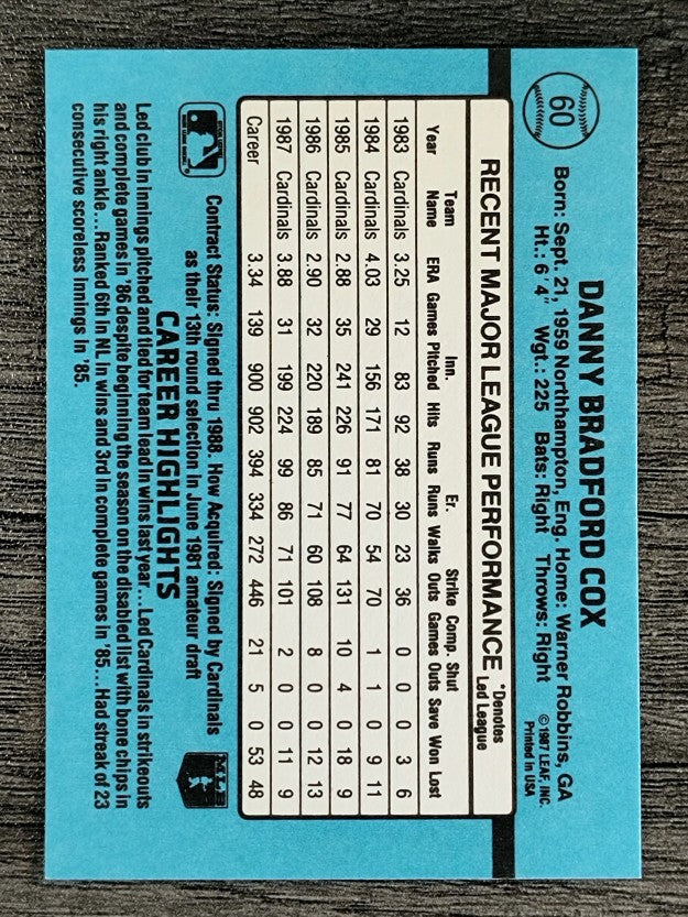 1988 Donruss #60 Danny Cox