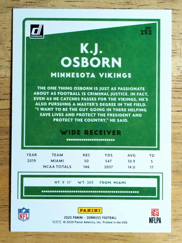 2020 Donruss #252 K.J. Osborn RC