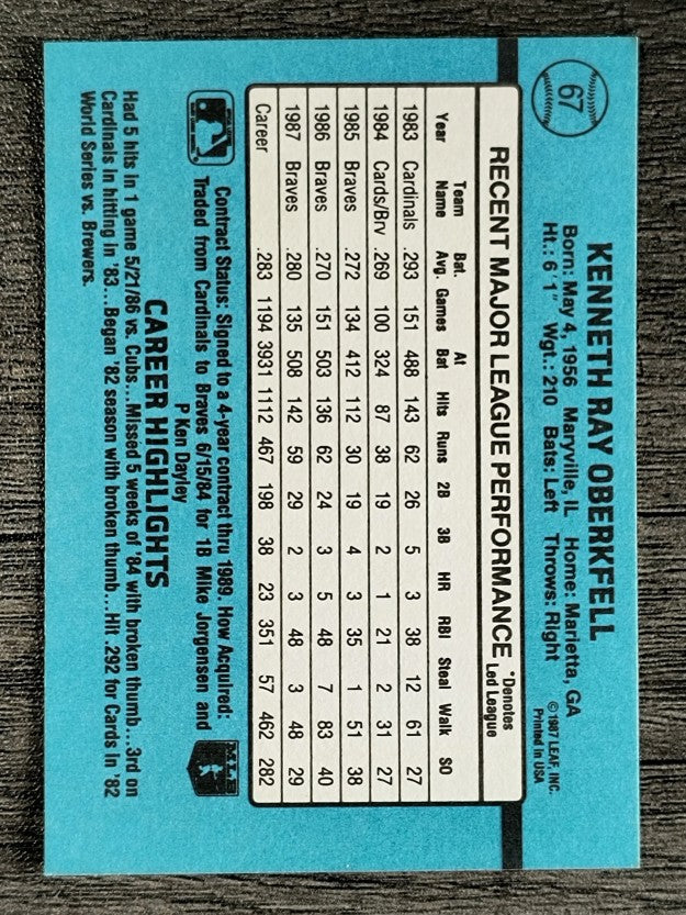 1988 Donruss #67 Ken Oberkfell