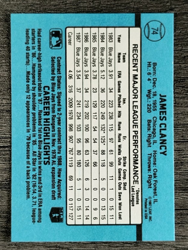 1988 Donruss #74 Jim Clancy