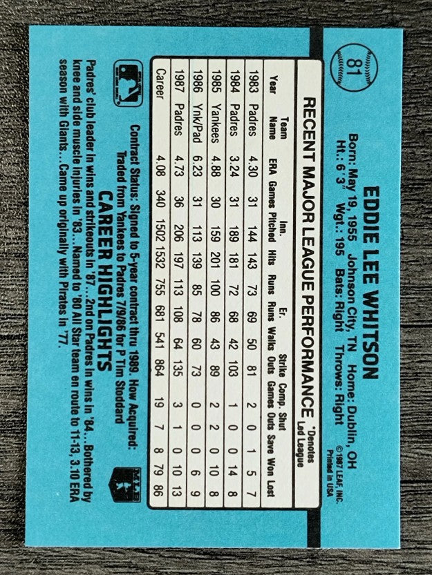 1988 Donruss #81 Ed Whitson