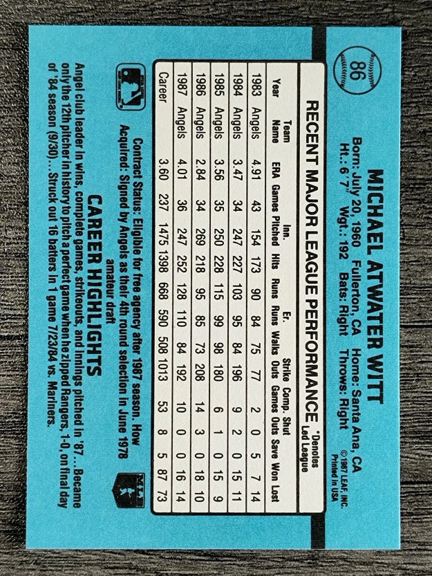 1988 Donruss #86 Mike Witt