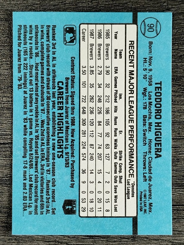 1988 Donruss #90 Ted Higuera