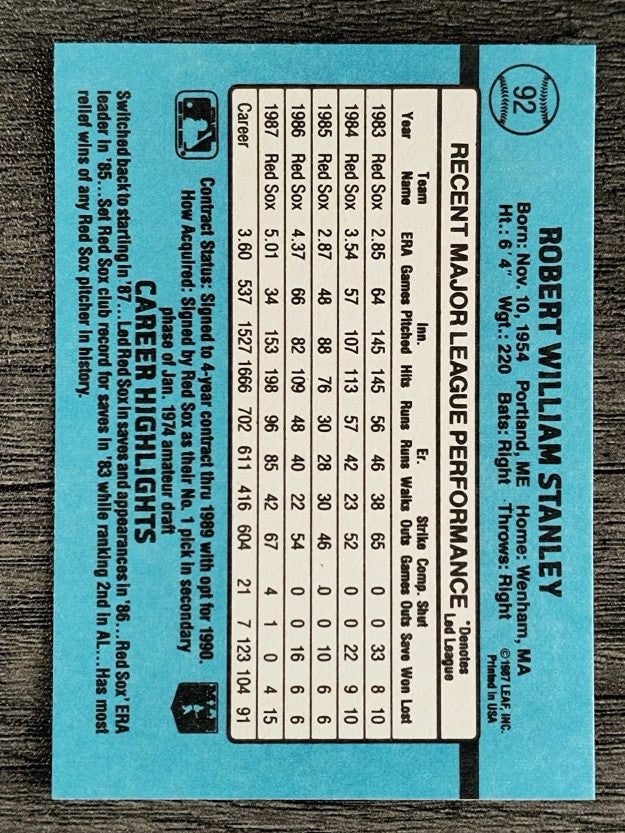 1988 Donruss #92 Bob Stanley