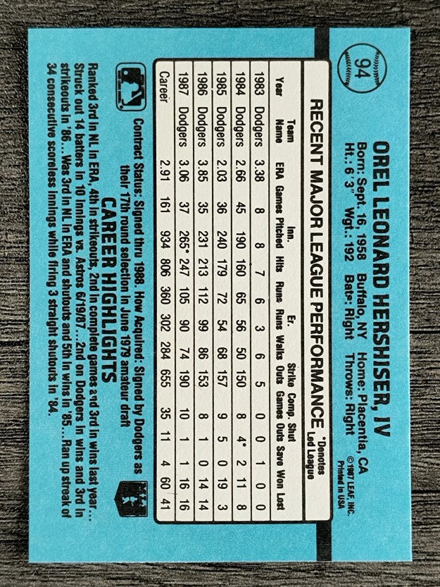 1988 Donruss #94 Orel Hershiser