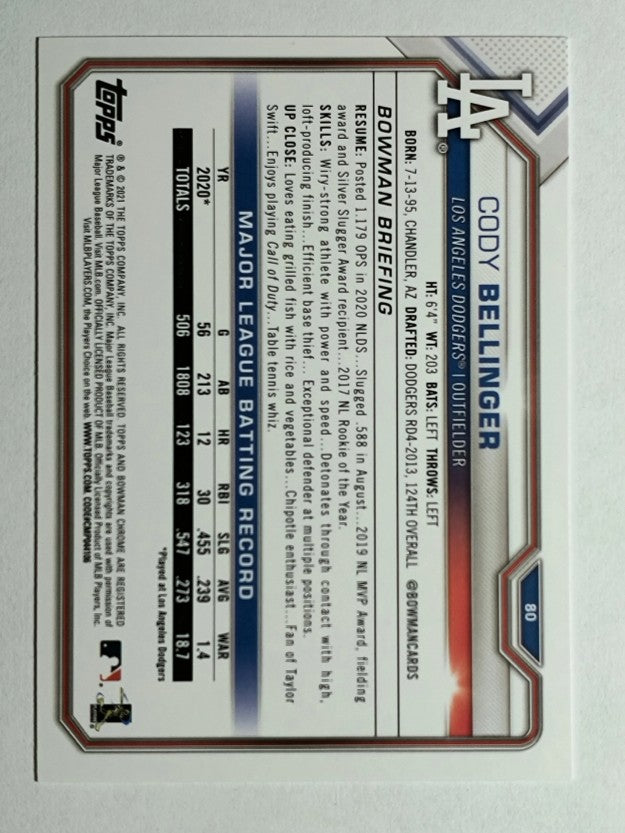 2021 Bowman #80 Cody Bellinger