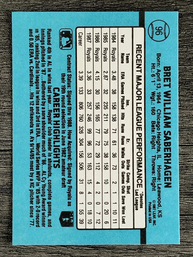 1988 Donruss #96 Bret Saberhagen