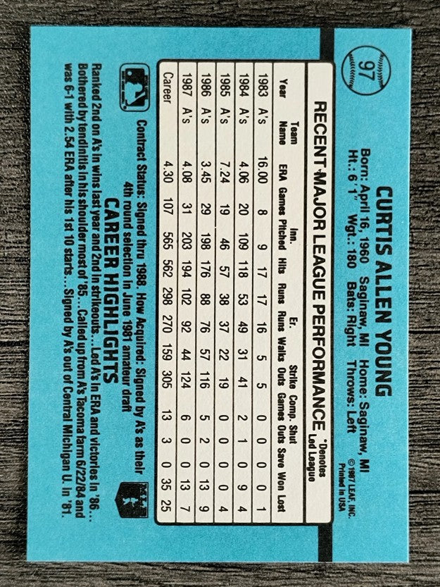 1988 Donruss #97 Curt Young