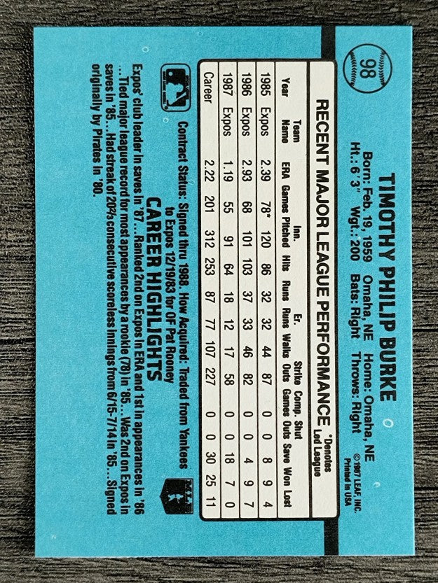 1988 Donruss #98 Tim Burke
