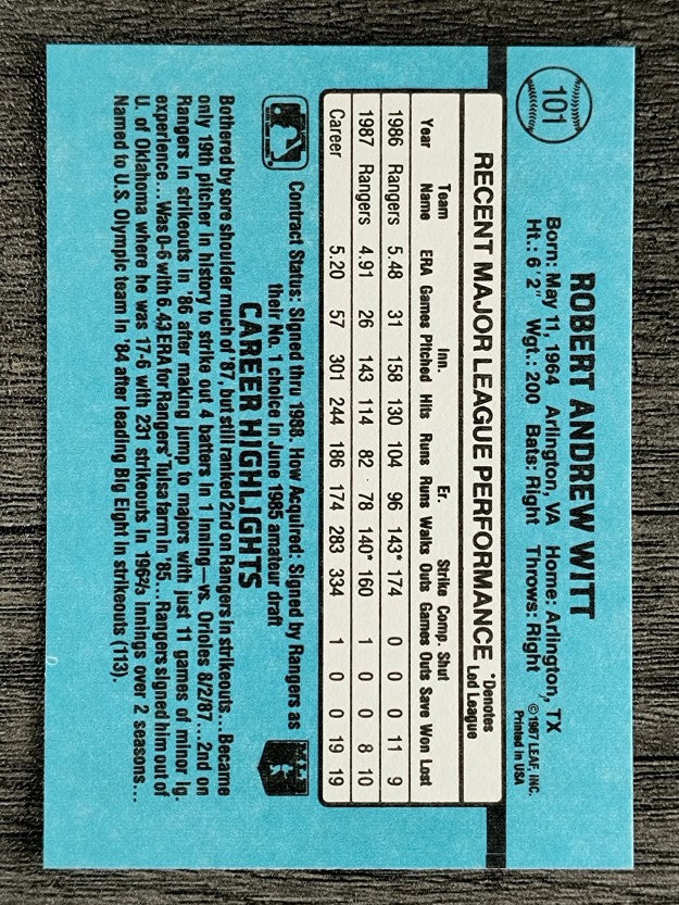 1988 Donruss #101 Bobby Witt