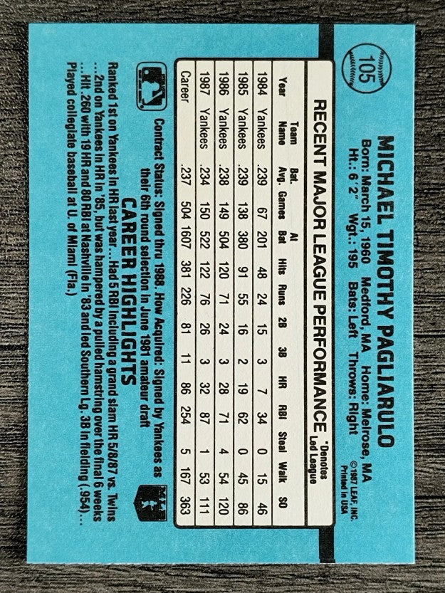 1988 Donruss #105 Mike Pagliarulo