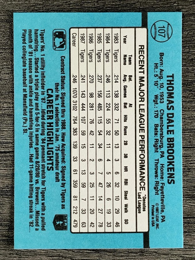 1988 Donruss #107 Tom Brookens