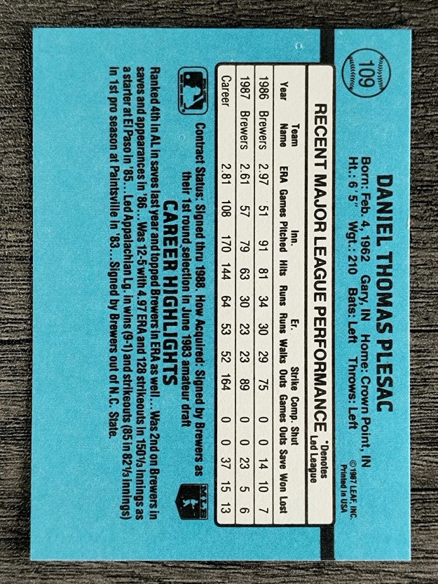 1988 Donruss #109 Dan Plesac