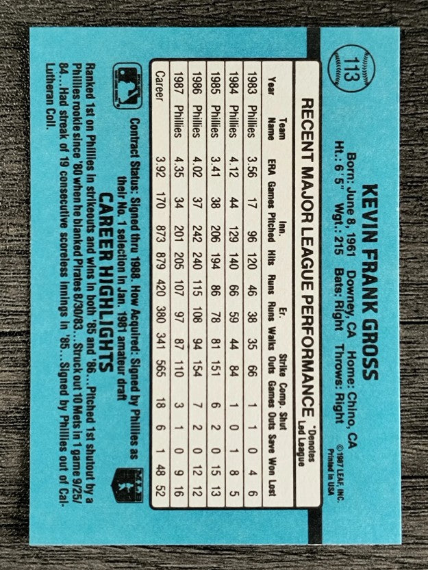 1988 Donruss #113 Kevin Gross