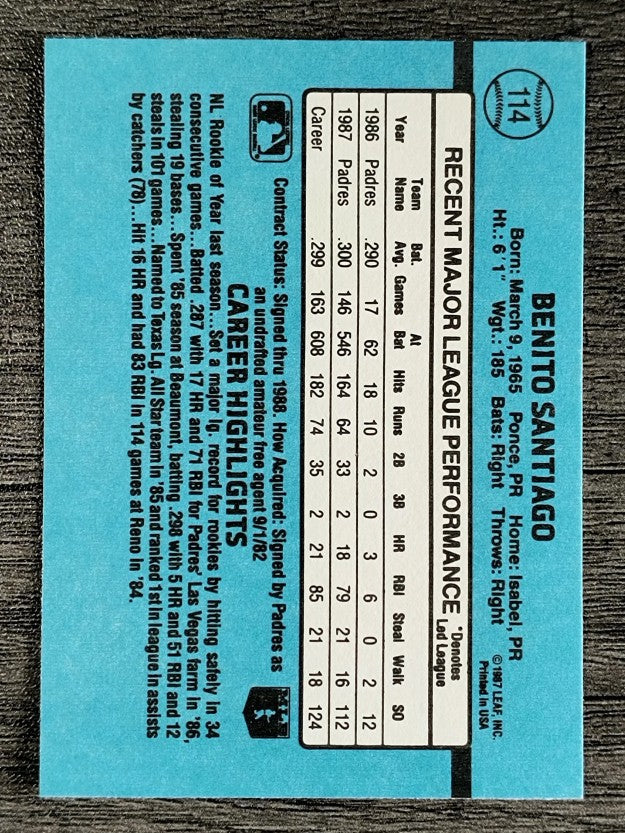 1988 Donruss #114 Benito Santiago