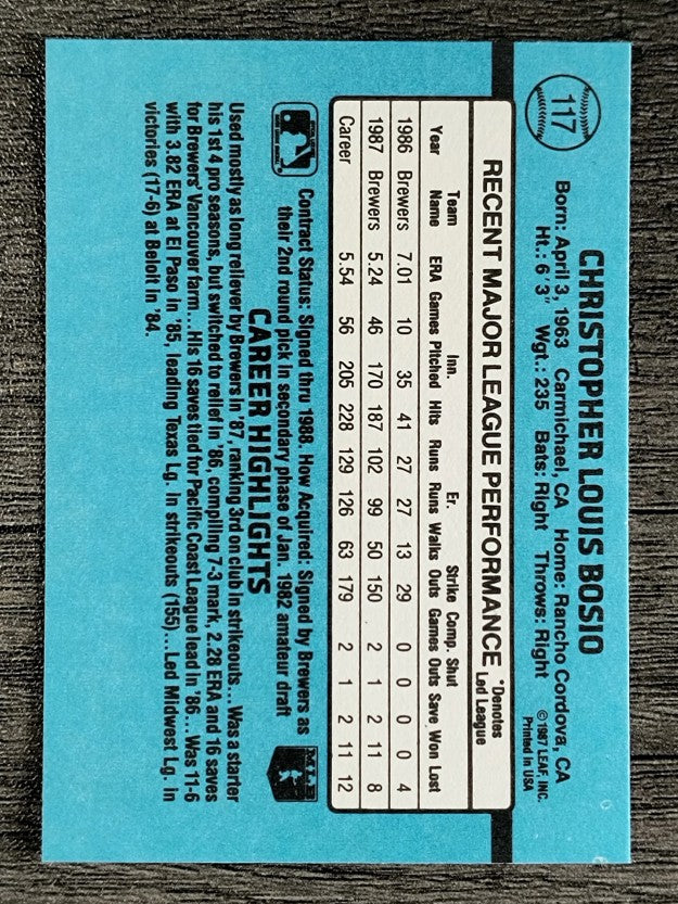 1988 Donruss #117 Chris Bosio