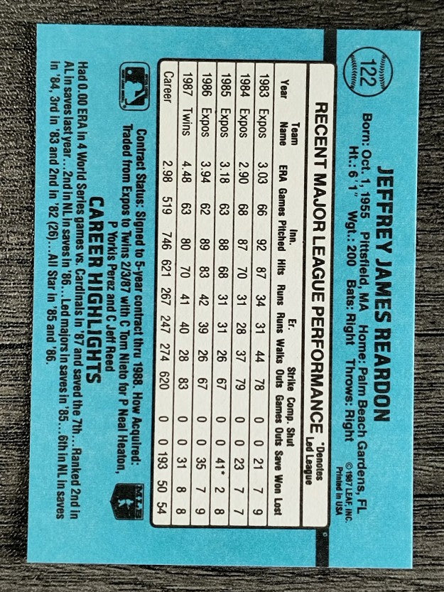 1988 Donruss #122 Jeff Reardon