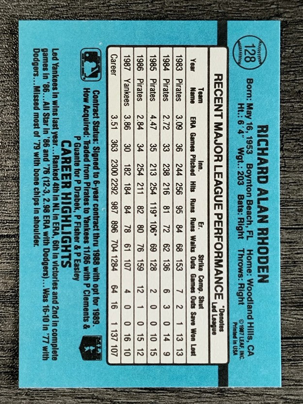 1988 Donruss #128 Rick Rhoden