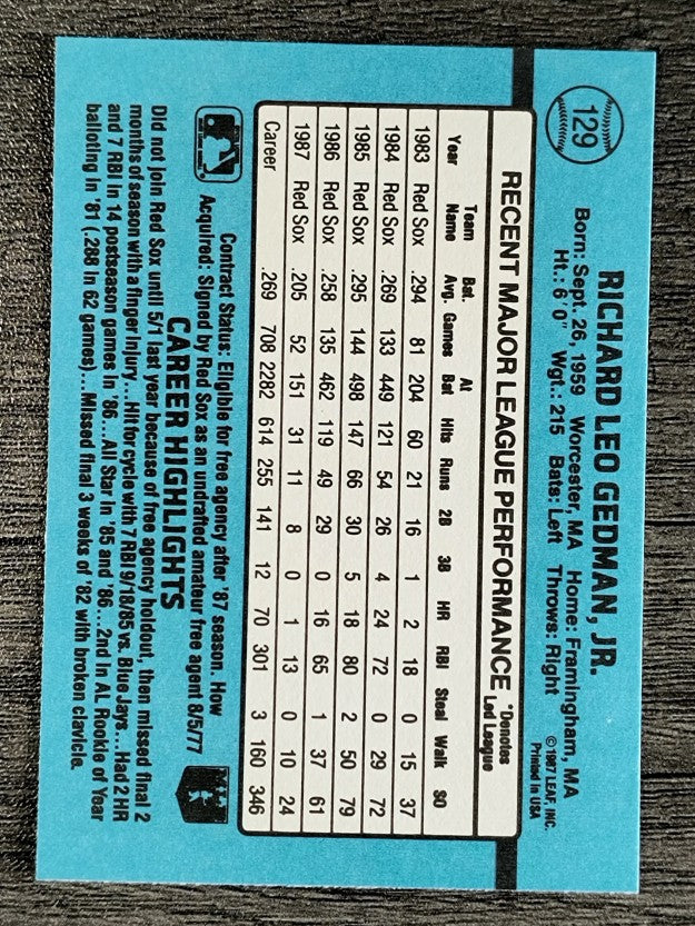 1988 Donruss #129 Rich Gedman