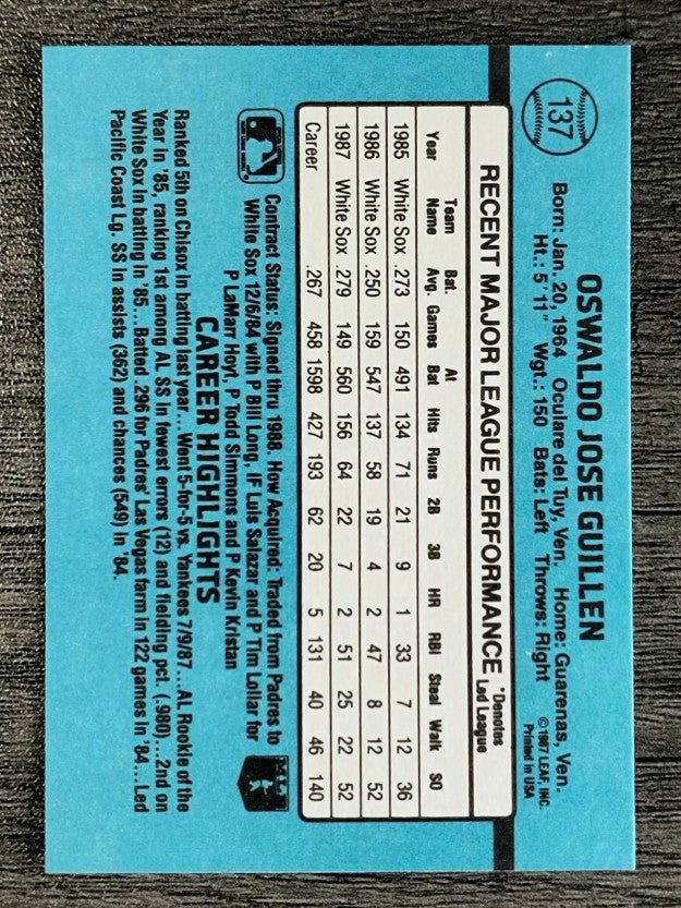 1988 Donruss #137 Ozzie Guillen