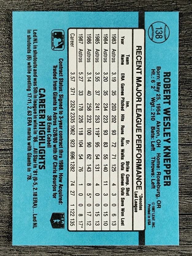 1988 Donruss #138 Bob Knepper