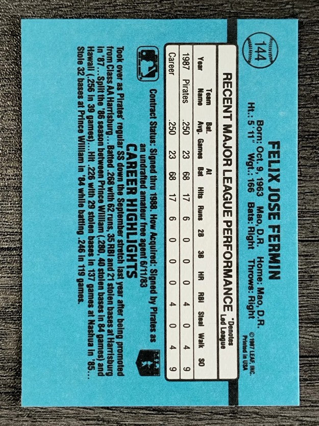 1988 Donruss #144 Felix Fermin
