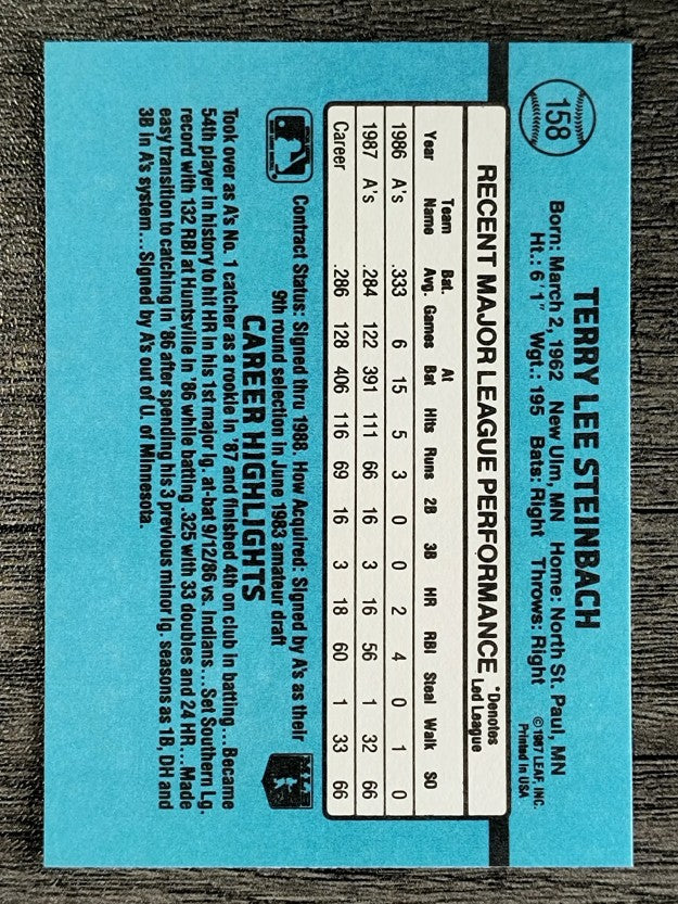 1988 Donruss #158 Terry Steinbach