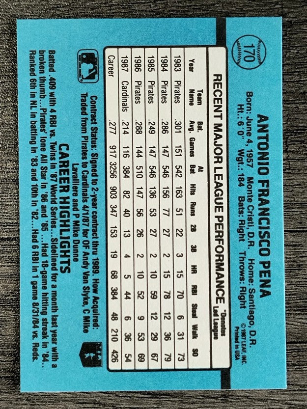 1988 Donruss #170 Tony Pena