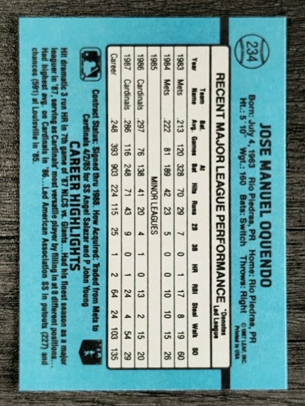 1988 Donruss #234 Jose Oquendo