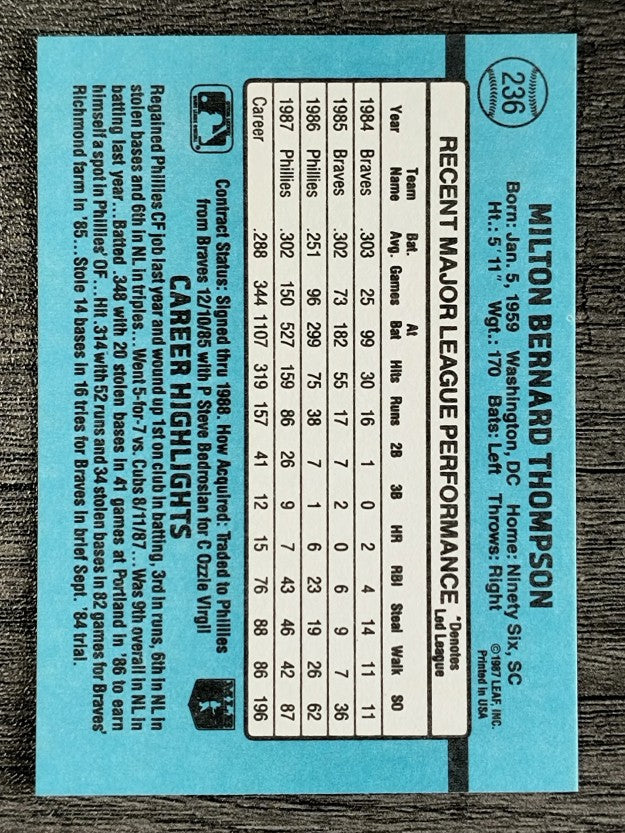 1988 Donruss #236 Milt Thompson