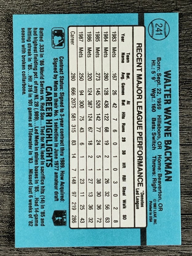 1988 Donruss #241 Wally Backman