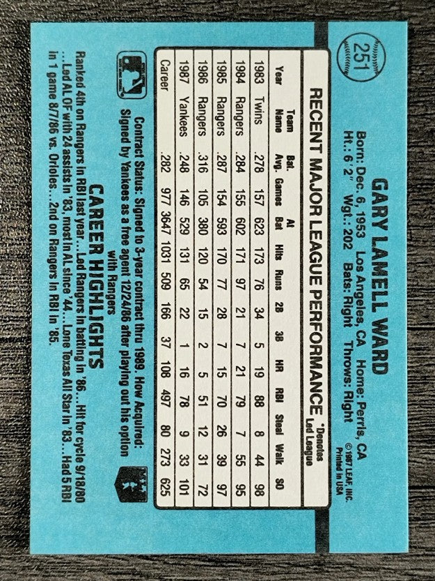 1988 Donruss #251 Gary Ward