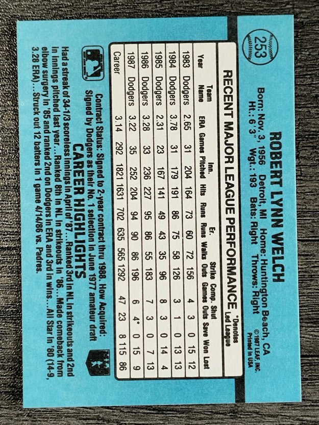 1988 Donruss #253 Bob Welch