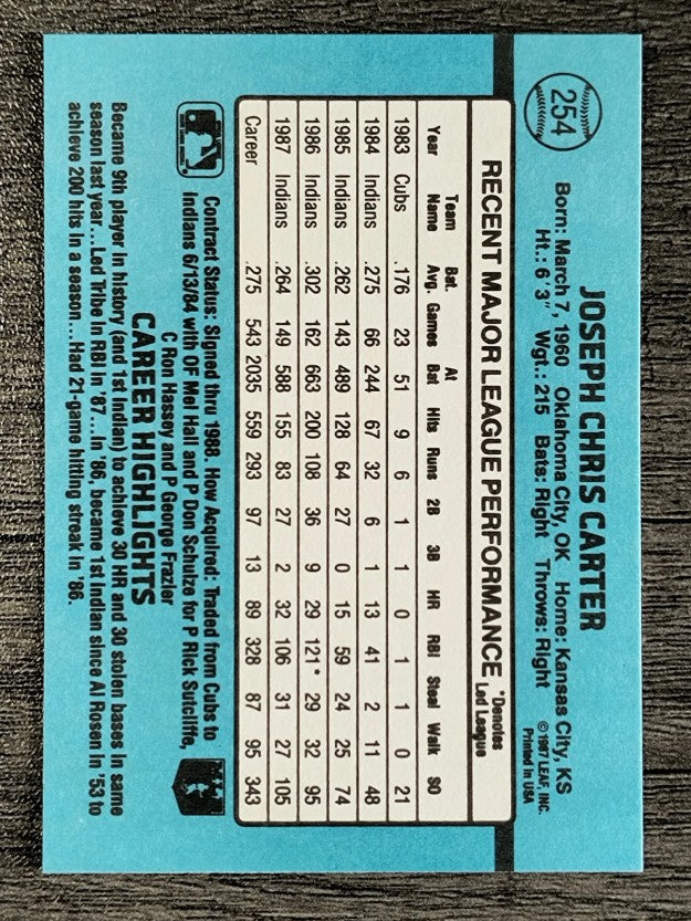 1988 Donruss #254 Joe Carter