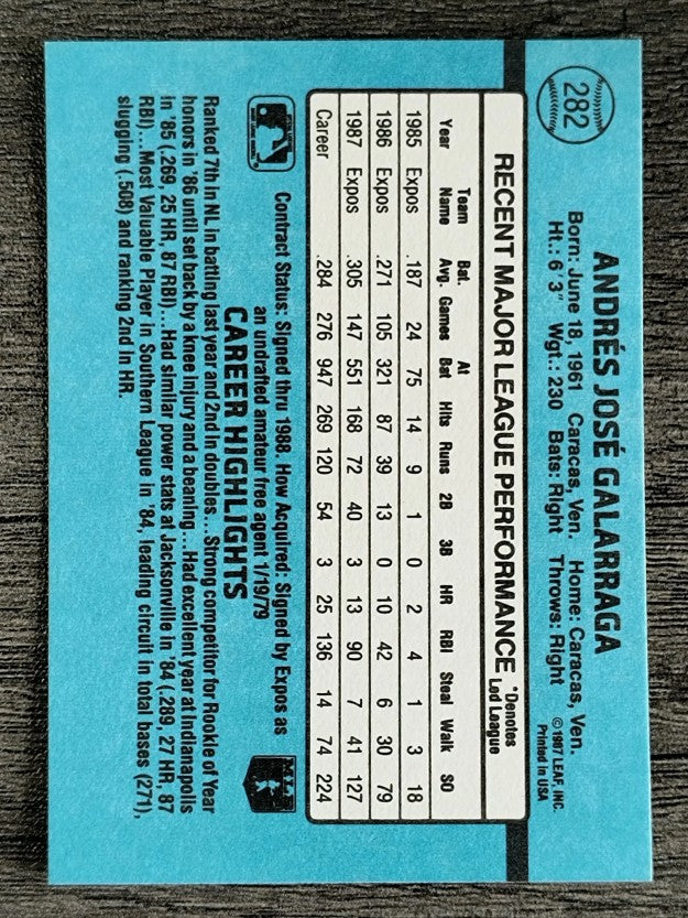 1988 Donruss #282 Andres Galarraga