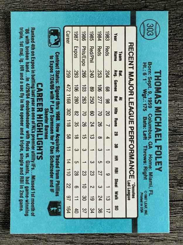 1988 Donruss #303 Tom Foley