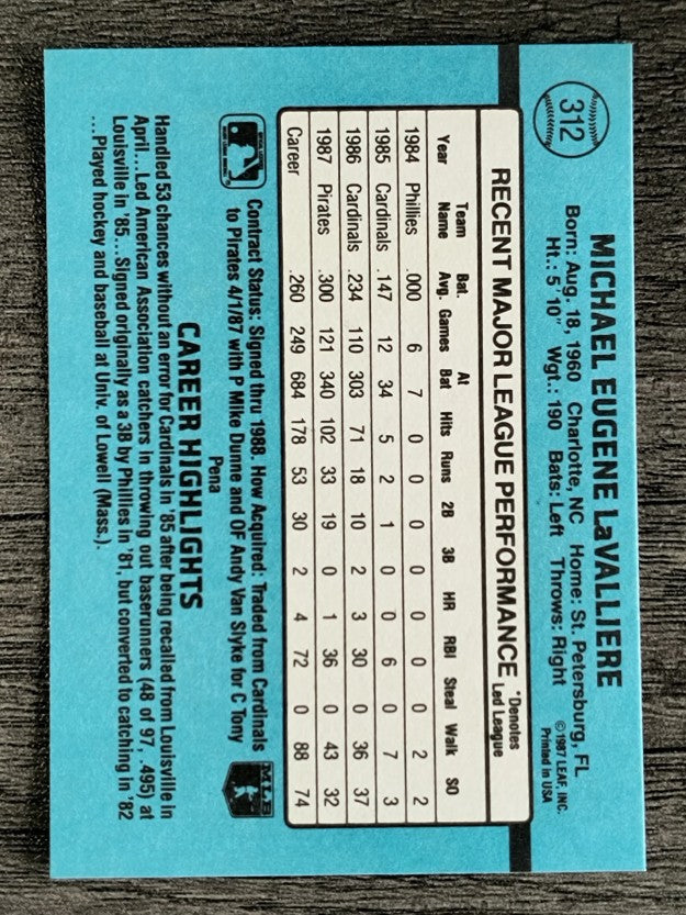 1988 Donruss #312 Mike LaValliere