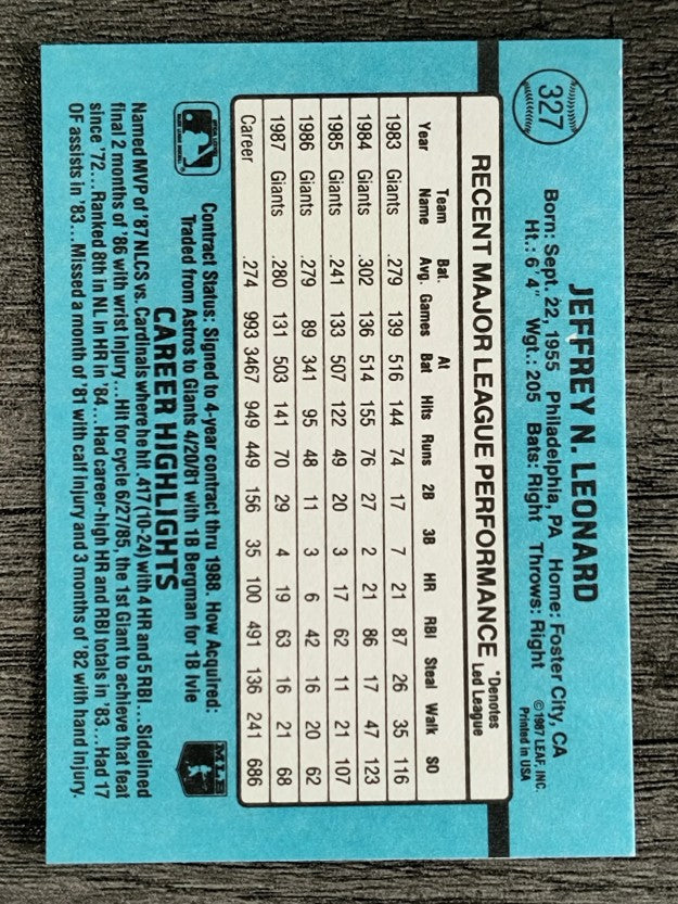 1988 Donruss #327 Jeffrey Leonard