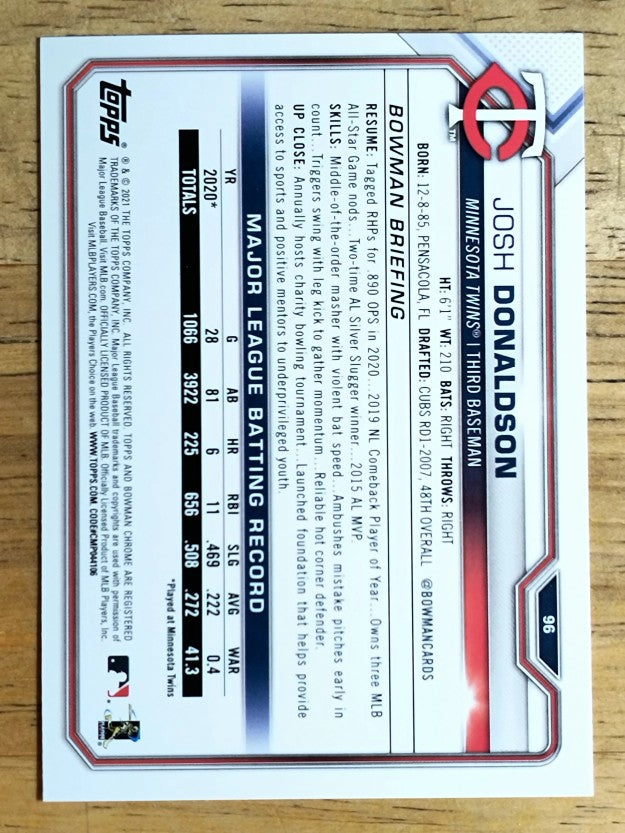 2021 Bowman #96 Josh Donaldson