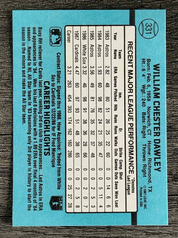 1988 Donruss #331 Bill Dawley