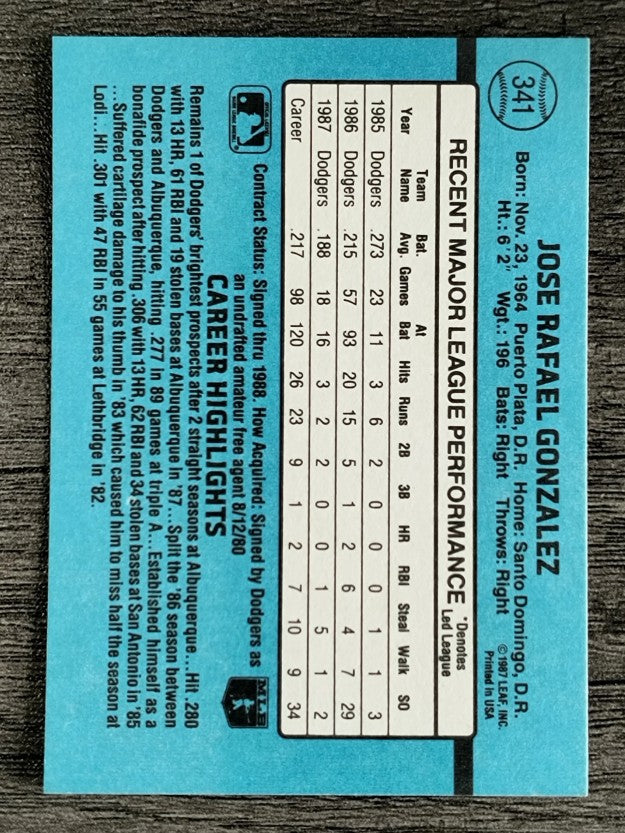 1988 Donruss #341 Jose Gonzalez