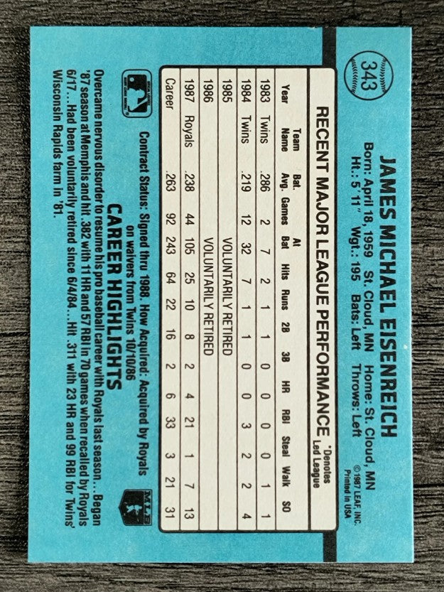 1988 Donruss #343 Jim Eisenreich