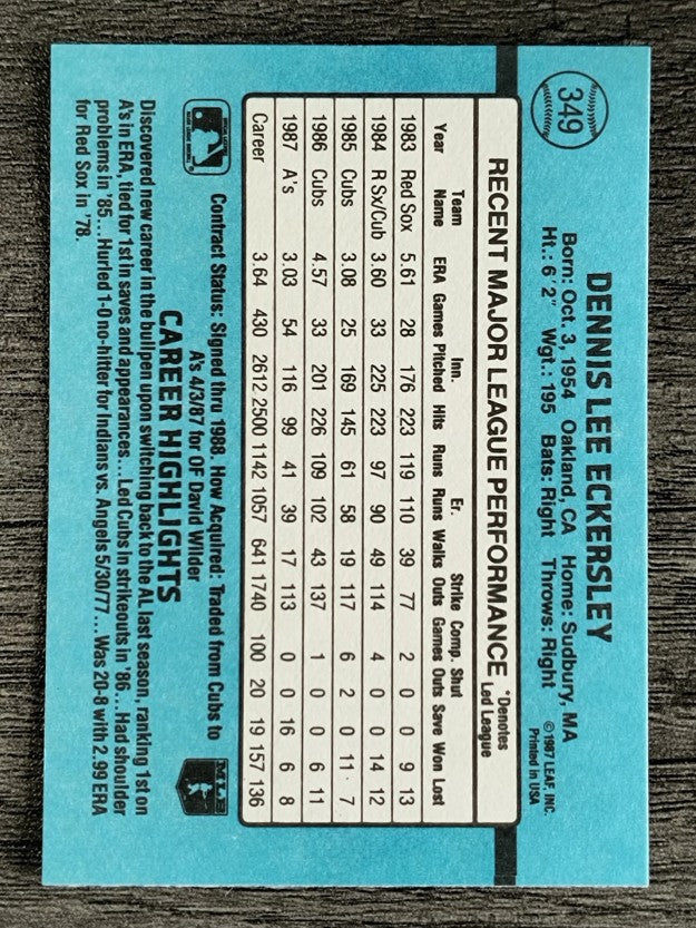 1988 Donruss #349 Dennis Eckersley